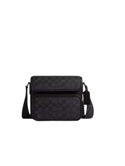 Coach Sullivan Flap Crossbody Bag Signature Canvas In Charcoal Black Cz396