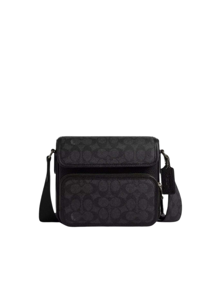 Coach Sullivan Flap Crossbody Bag Signature Canvas In Charcoal Black Cz396