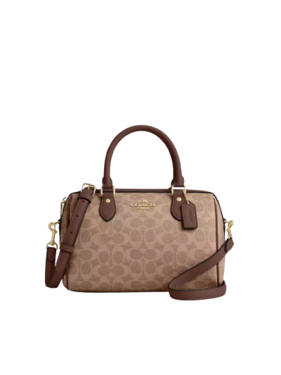 Coach Rowan In Signature Canvas Satchel Bag In Tan Brown CV961