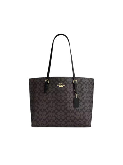 Coach Mollie In Signature Canvas Tote Bag In Walnut Black CV967