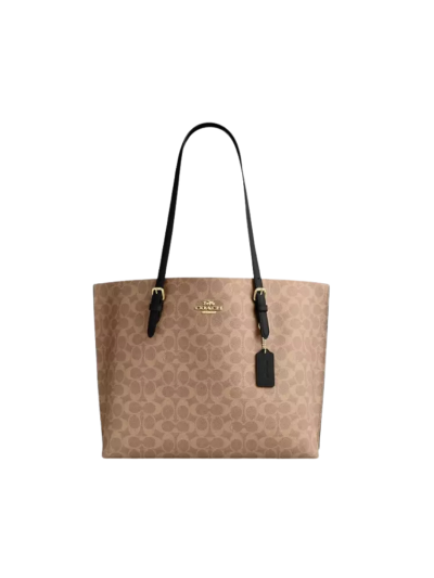 Coach Mollie In Signature Canvas Tote Bag In Tan Black CV967