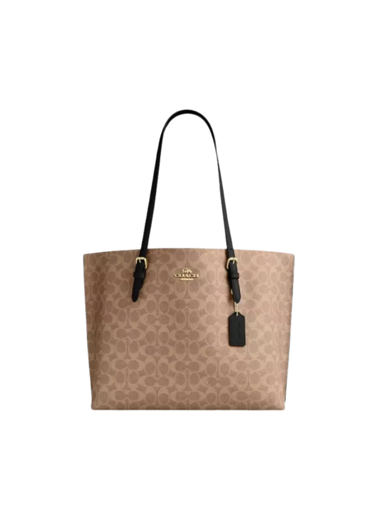 Coach Mollie In Signature Canvas Tote Bag In Tan Black CV967