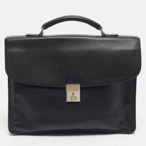 Longchamp Black Leather Briefcase Black