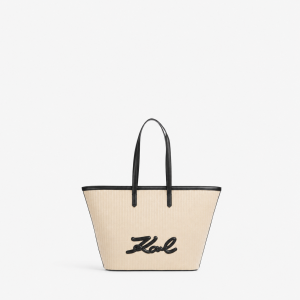 [Pre-Order] Karl Lagerfeld Natural / Black Large K/Signature Tote Bag with Logo