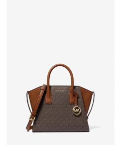 [Pre Order] AVRIL Leather Top-Zip Satchel Small Brown- MK Signature Copy